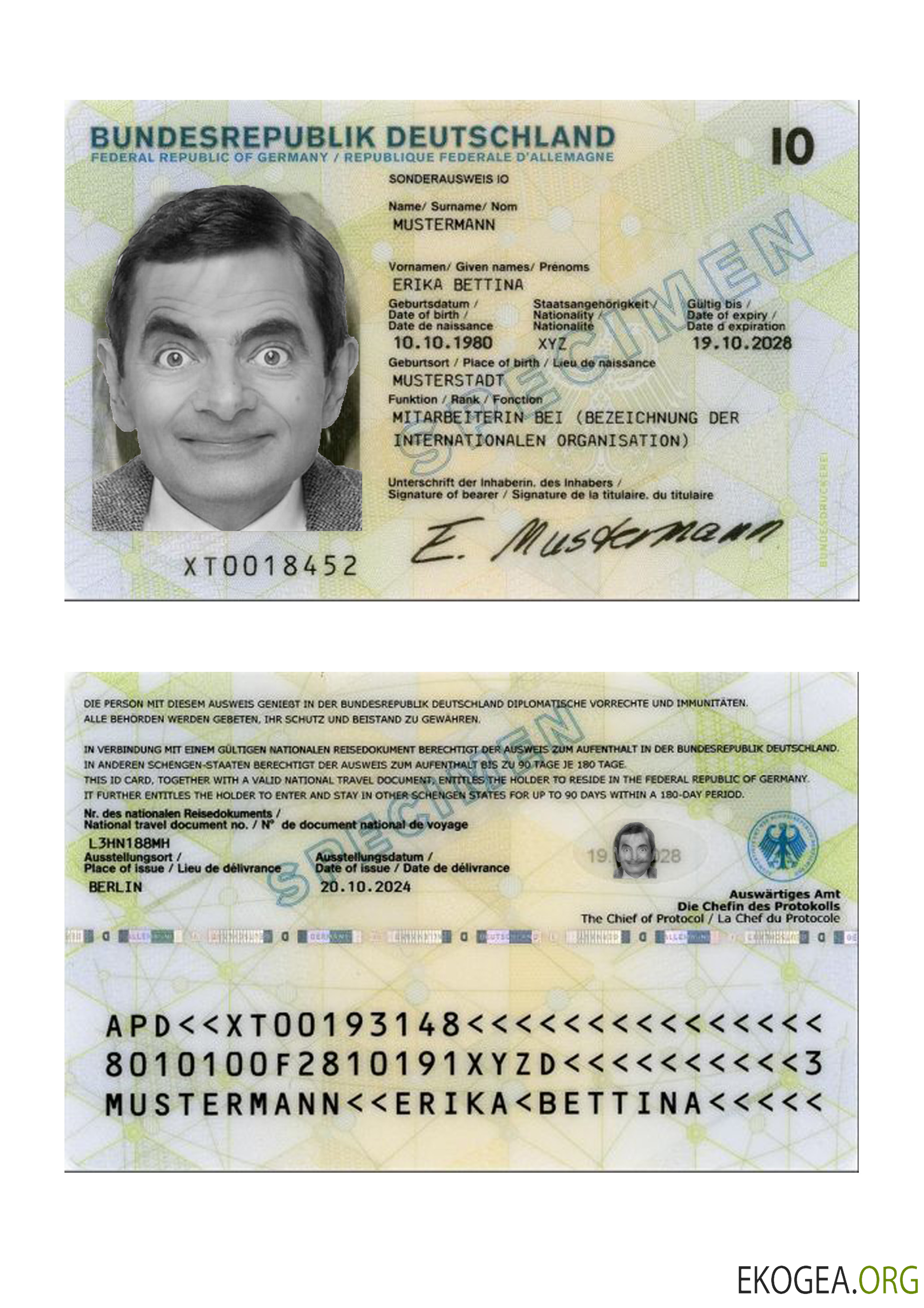 Carte d'identité spéciale allemande 2024 présent